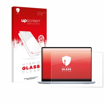 Face avant d’un emballage produit avec le logo de la marque upscreen. À côté, l’appareil Dell Inspiron 14 7440 2-in-1 est repr