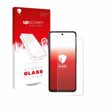 Face avant d’un emballage produit avec le logo de la marque upscreen. À côté, l’appareil ZTE Blade V60 Vita est représenté ave