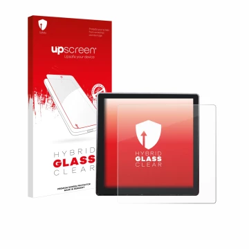 Face avant d’un emballage produit avec le logo de la marque upscreen. À côté, l’appareil Shelly Wall Display est représenté av