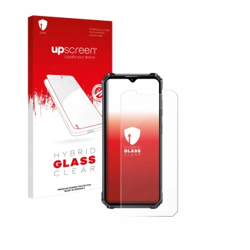 Face avant d’un emballage produit avec le logo de la marque upscreen. À côté, l’appareil Oukitel WP28 S est représenté avec la