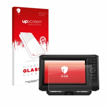 Face avant d’un emballage produit avec le logo de la marque upscreen. À côté, l’appareil Garmin ECHOMAP UHD2 7