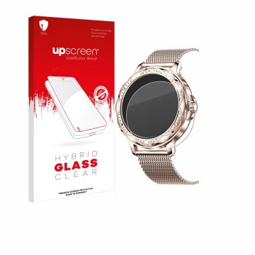 Face avant d’un emballage produit avec le logo de la marque upscreen. À côté, l’appareil Darmowade Smartwatch 1.2