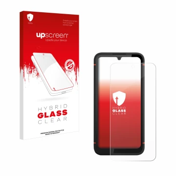 Face avant d’un emballage produit avec le logo de la marque upscreen. À côté, l’appareil Gigaset GX4 Pro est représenté avec l
