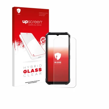 Face avant d’un emballage produit avec le logo de la marque upscreen. À côté, l’appareil Fossibot F106 Pro est représenté avec