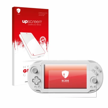 Face avant d’un emballage produit avec le logo de la marque upscreen. À côté, l’appareil AYN Odin 2 Mini est représenté avec l