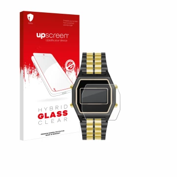 Face avant d’un emballage produit avec le logo de la marque upscreen. À côté, l’appareil Armitron Rubik est représenté avec la
