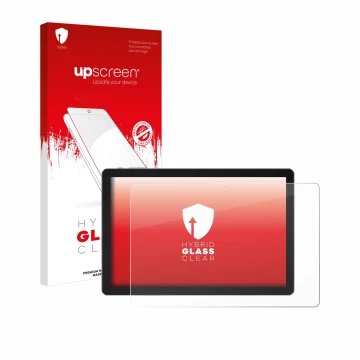 Face avant d’un emballage produit avec le logo de la marque upscreen. À côté, l’appareil Xgody N02 Pro 10.1