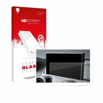 Face avant d’un emballage produit avec le logo de la marque upscreen. À côté, l’appareil Audi Q2 Facelift 2024 est représenté 