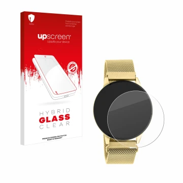 Face avant d’un emballage produit avec le logo de la marque upscreen. À côté, l’appareil Oozoo Q00121 est représenté avec la p