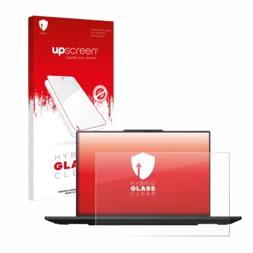 Face avant d’un emballage produit avec le logo de la marque upscreen. À côté, l’appareil Lenovo ThinkPad P1 Gen 7 16