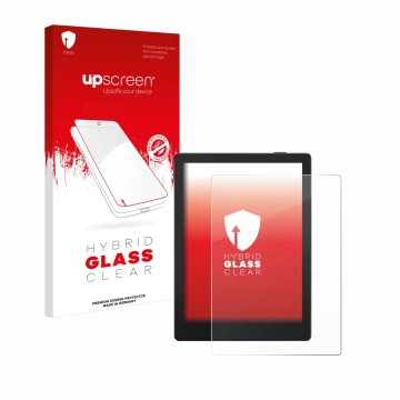 Face avant d’un emballage produit avec le logo de la marque upscreen. À côté, l’appareil Boox Go 6 est représenté avec la prot