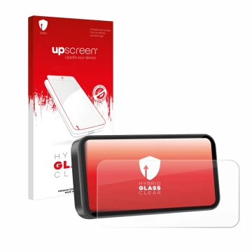 Face avant d’un emballage produit avec le logo de la marque upscreen. À côté, l’appareil Carpuride W603D 6.3