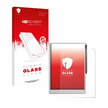 Face avant d’un emballage produit avec le logo de la marque upscreen. À côté, l’appareil reMarkable Paper Pro est représenté a