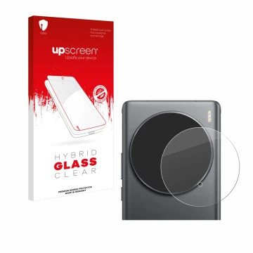 Face avant d’un emballage produit avec le logo de la marque upscreen. À côté, l’appareil Vivo X100 Ultra (Caméra UNIQUEMENT) e