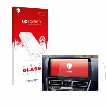 Face avant d’un emballage produit avec le logo de la marque upscreen. À côté, l’appareil BMW facelift 8 series BJ 2022-2025 es