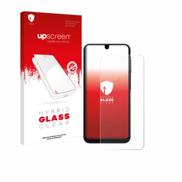 Face avant d’un emballage produit avec le logo de la marque upscreen. À côté, l’appareil Samsung Galaxy A16 5G est représenté 