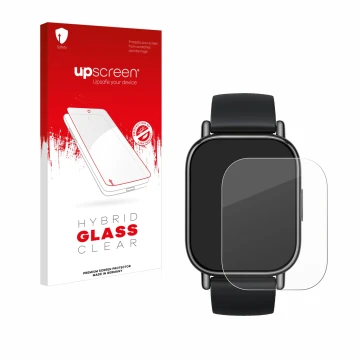 Face avant d’un emballage produit avec le logo de la marque upscreen. À côté, l’appareil Xiaomi Redmi Watch 5 Lite est représe