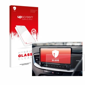 Face avant d’un emballage produit avec le logo de la marque upscreen. À côté, l’appareil Kia XCeed 2024 est représenté avec la