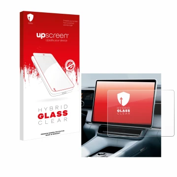 Face avant d’un emballage produit avec le logo de la marque upscreen. À côté, l’appareil Polestar 4 2025 est représenté avec l