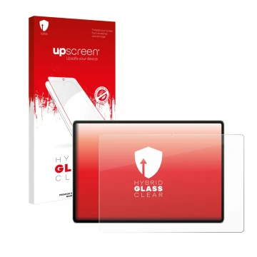 Face avant d’un emballage produit avec le logo de la marque upscreen. À côté, l’appareil Huawei MatePad 12 X 2024 est représen