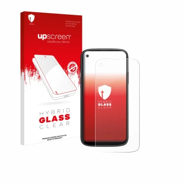 Face avant d’un emballage produit avec le logo de la marque upscreen. À côté, l’appareil Unihertz Jelly Max est représenté ave