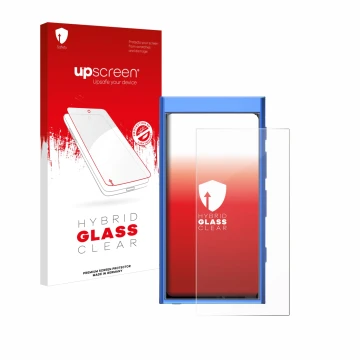 Face avant d’un emballage produit avec le logo de la marque upscreen. À côté, l’appareil Hiby Digital M300 est représenté avec
