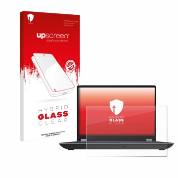 Face avant d’un emballage produit avec le logo de la marque upscreen. À côté, l’appareil Lenovo ThinkPad P16 Gen 2 Non-Touch e