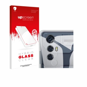 Face avant d’un emballage produit avec le logo de la marque upscreen. À côté, l’appareil Cubot Max 5 (Caméra UNIQUEMENT) est r