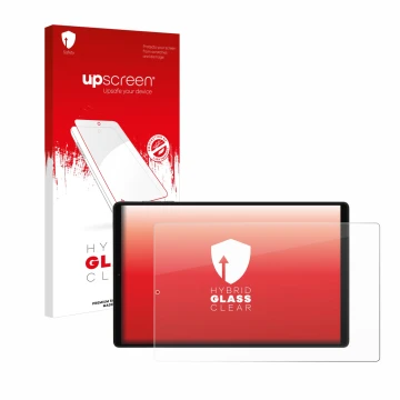 Face avant d’un emballage produit avec le logo de la marque upscreen. À côté, l’appareil Pixpeak M820 10.1