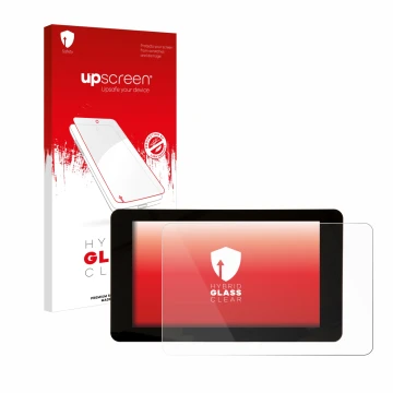 Face avant d’un emballage produit avec le logo de la marque upscreen. À côté, l’appareil Raspberry Pi Touchscreen 2 (7