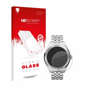 Face avant d’un emballage produit avec le logo de la marque upscreen. À côté, l’appareil Withings ScanWatch Nova Brilliant (39