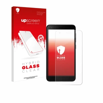 Face avant d’un emballage produit avec le logo de la marque upscreen. À côté, l’appareil ZTE Blade A35 lite est représenté ave