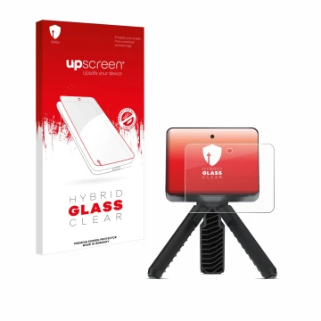 Face avant d’un emballage produit avec le logo de la marque upscreen. À côté, l’appareil Garmin Approach R10 est représenté av