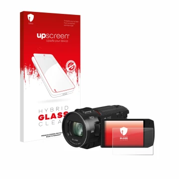 Face avant d’un emballage produit avec le logo de la marque upscreen. À côté, l’appareil Panasonic HC-VX3 est représenté avec 