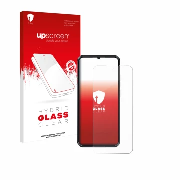 Face avant d’un emballage produit avec le logo de la marque upscreen. À côté, l’appareil Oukitel WP52 est représenté avec la p