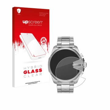 Face avant d’un emballage produit avec le logo de la marque upscreen. À côté, l’appareil Diesel Mega Chief DZ4417 est représen