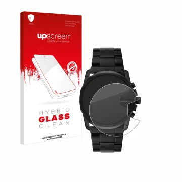Face avant d’un emballage produit avec le logo de la marque upscreen. À côté, l’appareil Diesel Master Chief DZ4180 est représ