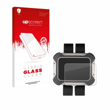 Face avant d’un emballage produit avec le logo de la marque upscreen. À côté, l’appareil Apeks DSX est représenté avec la prot