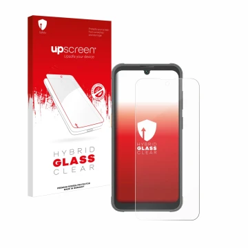 Face avant d’un emballage produit avec le logo de la marque upscreen. À côté, l’appareil Blackview BV5200 Pro est représenté a