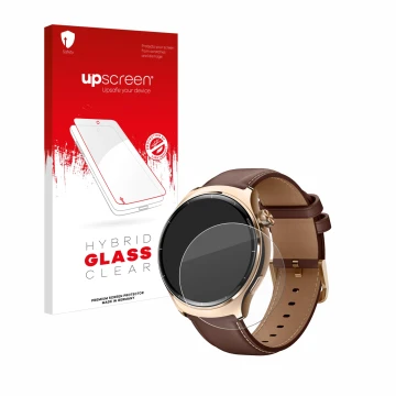 Face avant d’un emballage produit avec le logo de la marque upscreen. À côté, l’appareil Xiaomi Mibro Lite 3 Pro est représent