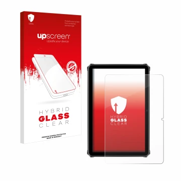 Face avant d’un emballage produit avec le logo de la marque upscreen. À côté, l’appareil Oukitel RT9 est représenté avec la pr