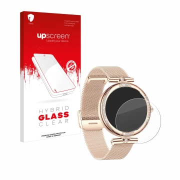 Face avant d’un emballage produit avec le logo de la marque upscreen. À côté, l’appareil Bekomiya Smartwatch 1.19