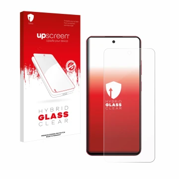 Face avant d’un emballage produit avec le logo de la marque upscreen. À côté, l’appareil realme 14x est représenté avec la pro