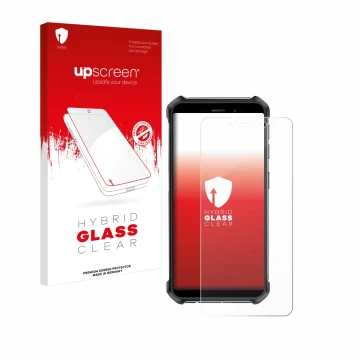Face avant d’un emballage produit avec le logo de la marque upscreen. À côté, l’appareil Ulefone Armor X12 est représenté avec