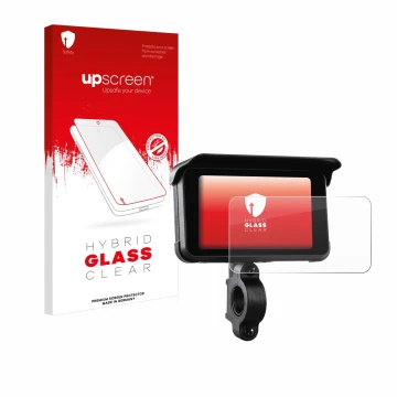 Face avant d’un emballage produit avec le logo de la marque upscreen. À côté, l’appareil Midland Bike-Play-Guardian est représ