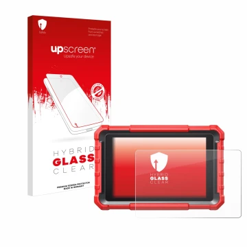 Face avant d’un emballage produit avec le logo de la marque upscreen. À côté, l’appareil Launch X-431 PROS Elite Pro 5 est rep