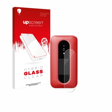 Face avant d’un emballage produit avec le logo de la marque upscreen. À côté, l’appareil Doro Leva L30 (Affichage externe) est