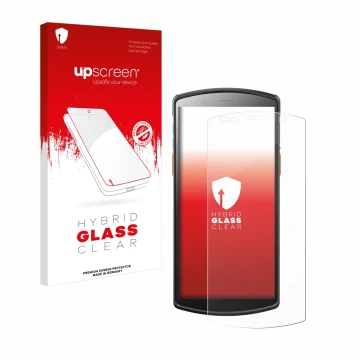 Face avant d’un emballage produit avec le logo de la marque upscreen. À côté, l’appareil Urovo DT50S 5,7