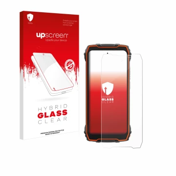 Face avant d’un emballage produit avec le logo de la marque upscreen. À côté, l’appareil Blackview Oscal Pilot 1 est représent