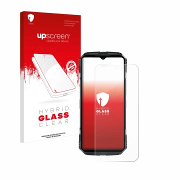 Face avant d’un emballage produit avec le logo de la marque upscreen. À côté, l’appareil Doogee S118 Pro est représenté avec l